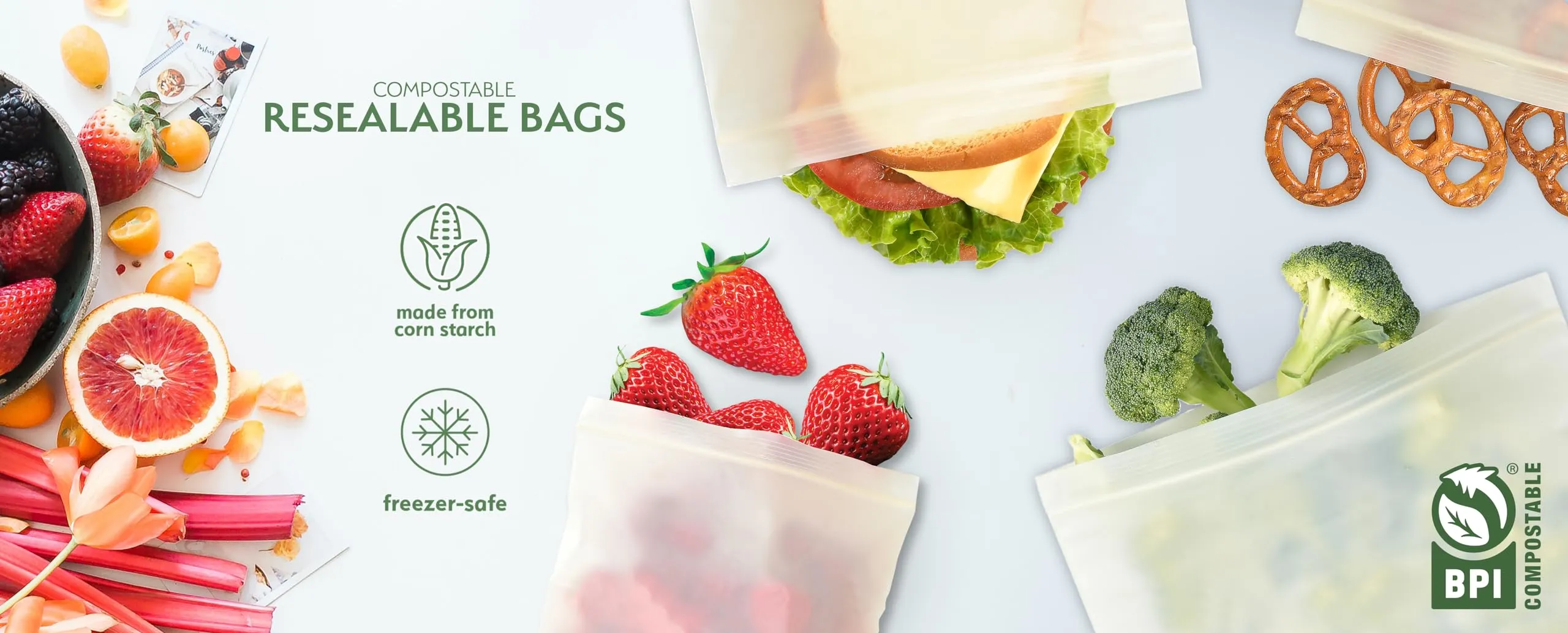 100% Compostable Food Storage Bags [Quart 100 Pack] Eco-Friendly Freezer Bags, Resealable Bags, Heavy-Duty, Reusable, Off-White by Earth's Natural Alternative Quart