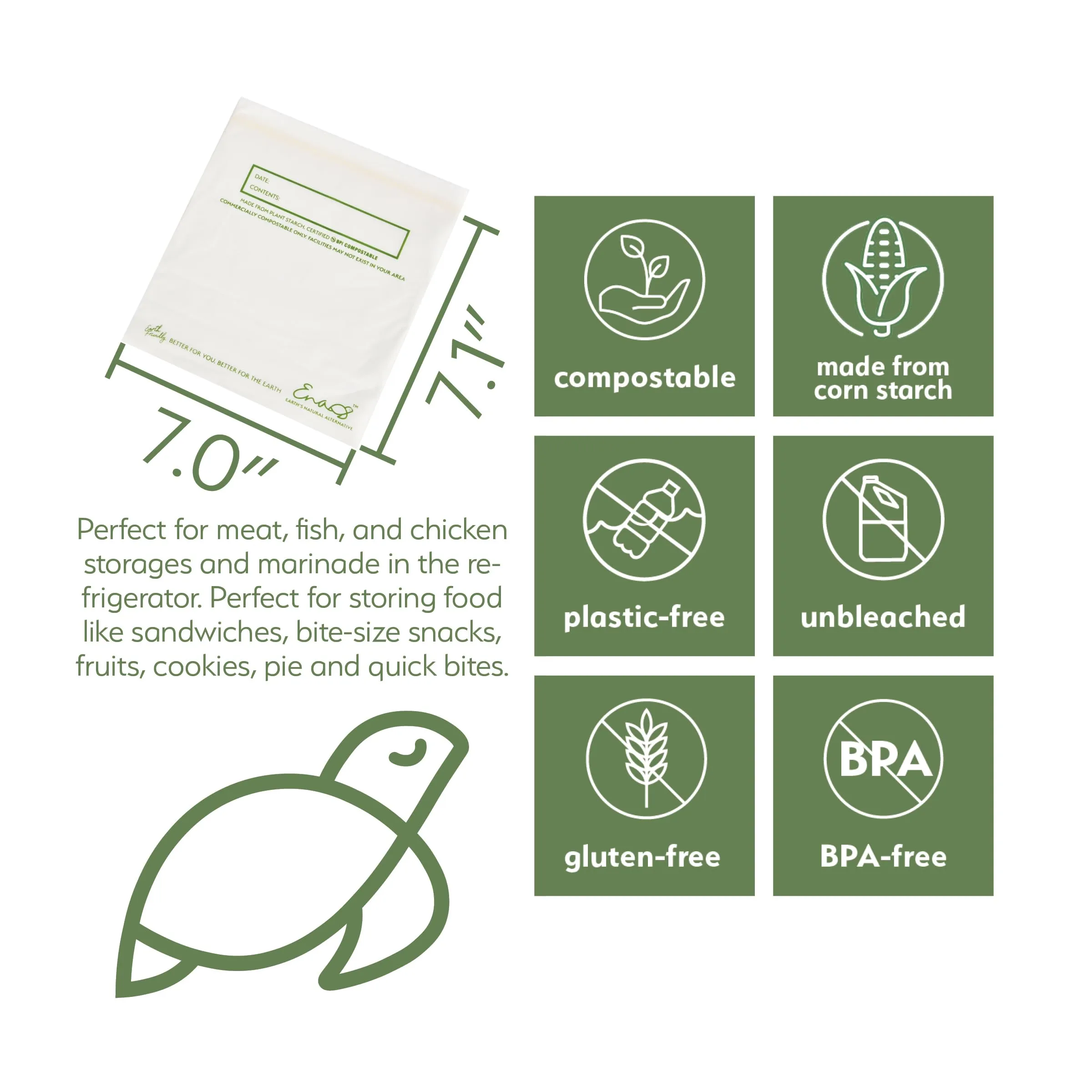 100% Compostable Food Storage Bags [Quart 100 Pack] Eco-Friendly Freezer Bags, Resealable Bags, Heavy-Duty, Reusable, Off-White by Earth's Natural Alternative Quart