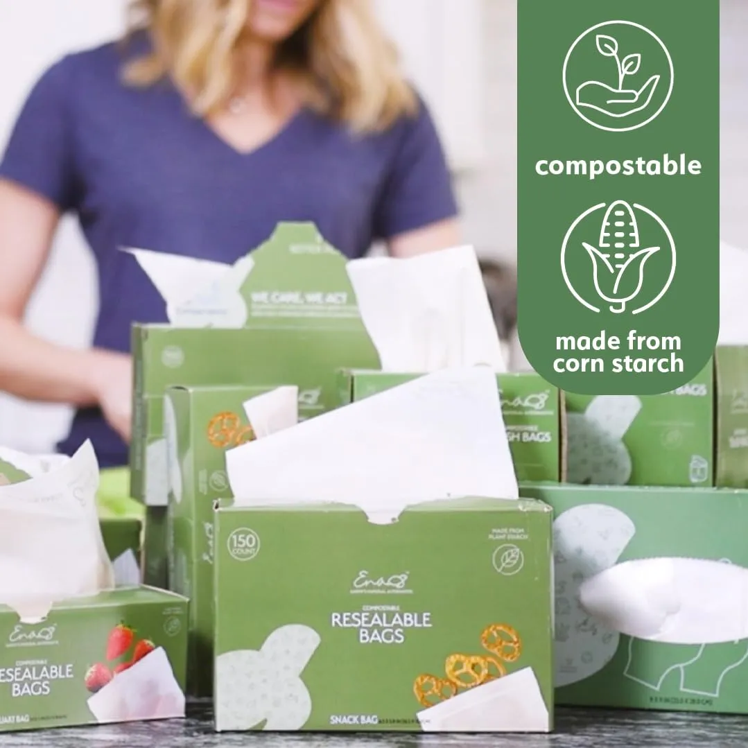 100% Compostable Food Storage Bags [Quart 100 Pack] Eco-Friendly Freezer Bags, Resealable Bags, Heavy-Duty, Reusable, Off-White by Earth's Natural Alternative Quart