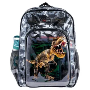 16 Inch Clear PVC School Backpack with Tyrannosaurus Rex, Dinosaur Silhouette Pattern, and Black Trim