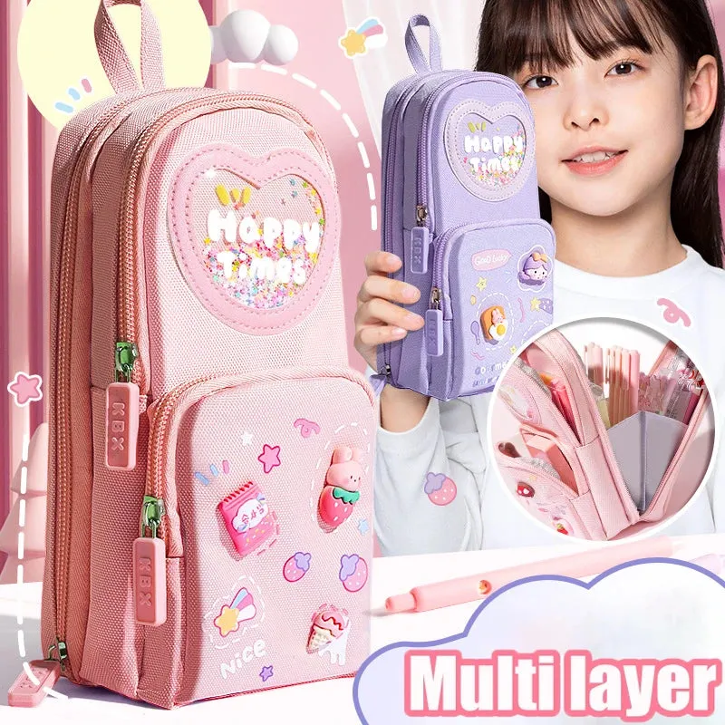 1pcs Patch Design Large Capacity Canvas Pencil Bag for Girls