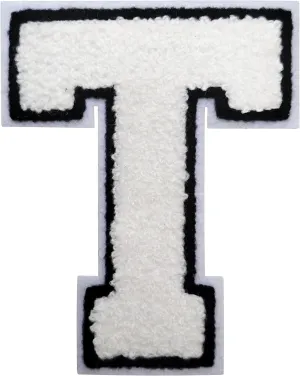 3Pcs Iron on Chenille Letter Patches - 4.5 inch Varsity Letter Patches for Clothing, Backpacks, Team Costume Decoration - White T