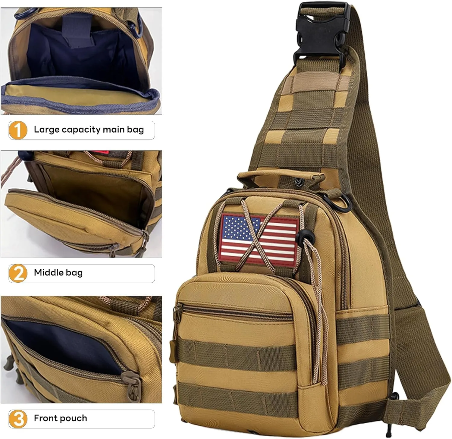 80L 2Pcs Hiking Backpack for Men with Sling Tactical Backpack - Rucksack Molle Military Tactical Waterproof Lightweight Camping Backpack 3 Day Assault Pack for Travel, Climbing, Backpacking