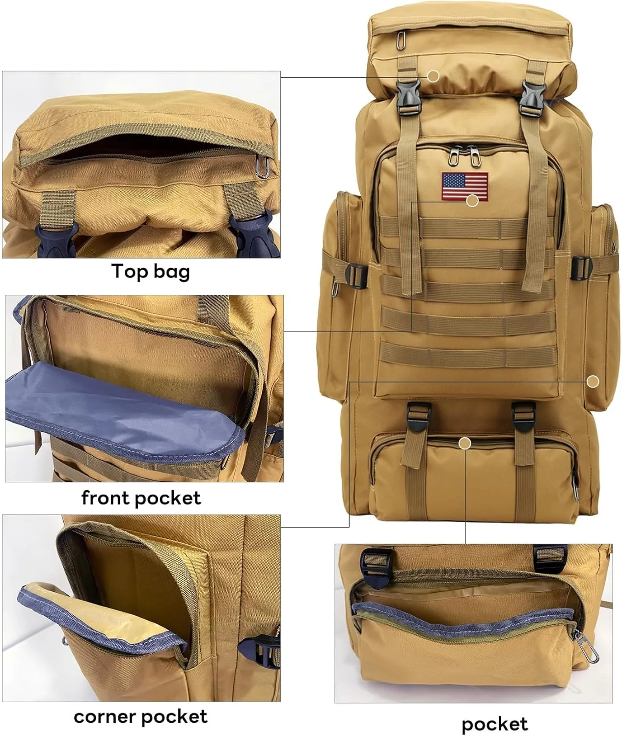 80L 2Pcs Hiking Backpack for Men with Sling Tactical Backpack - Rucksack Molle Military Tactical Waterproof Lightweight Camping Backpack 3 Day Assault Pack for Travel, Climbing, Backpacking