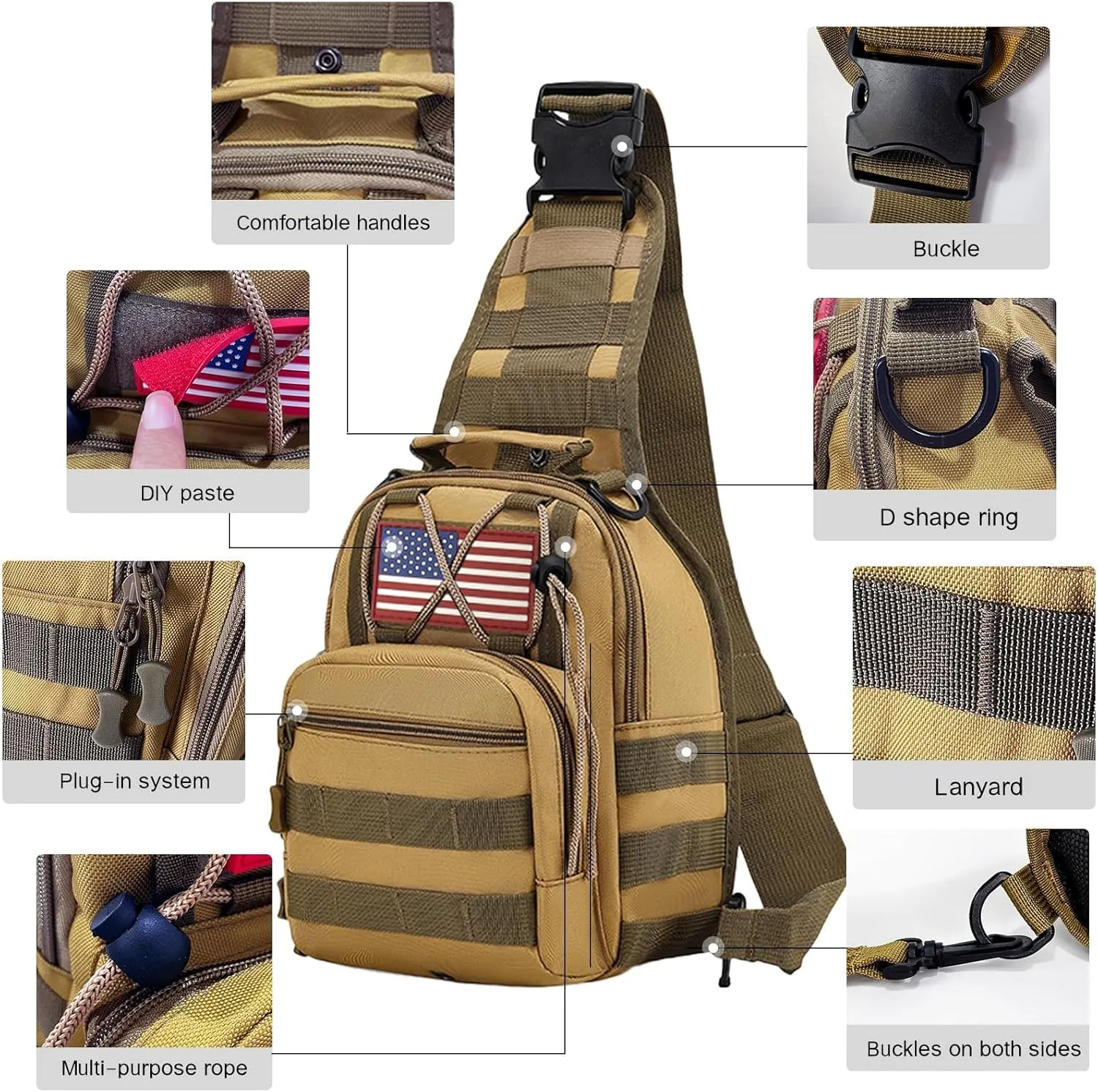 80L 2Pcs Hiking Backpack for Men with Sling Tactical Backpack - Rucksack Molle Military Tactical Waterproof Lightweight Camping Backpack 3 Day Assault Pack for Travel, Climbing, Backpacking