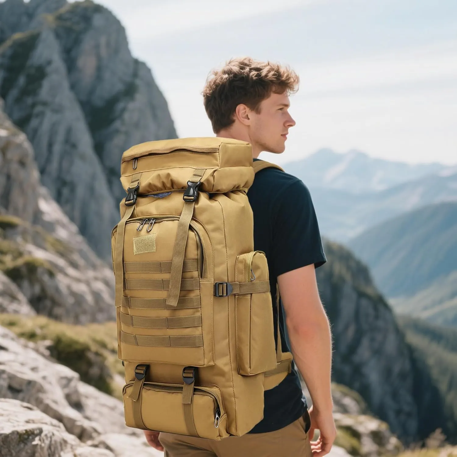 80L 2Pcs Hiking Backpack for Men with Sling Tactical Backpack - Rucksack Molle Military Tactical Waterproof Lightweight Camping Backpack 3 Day Assault Pack for Travel, Climbing, Backpacking