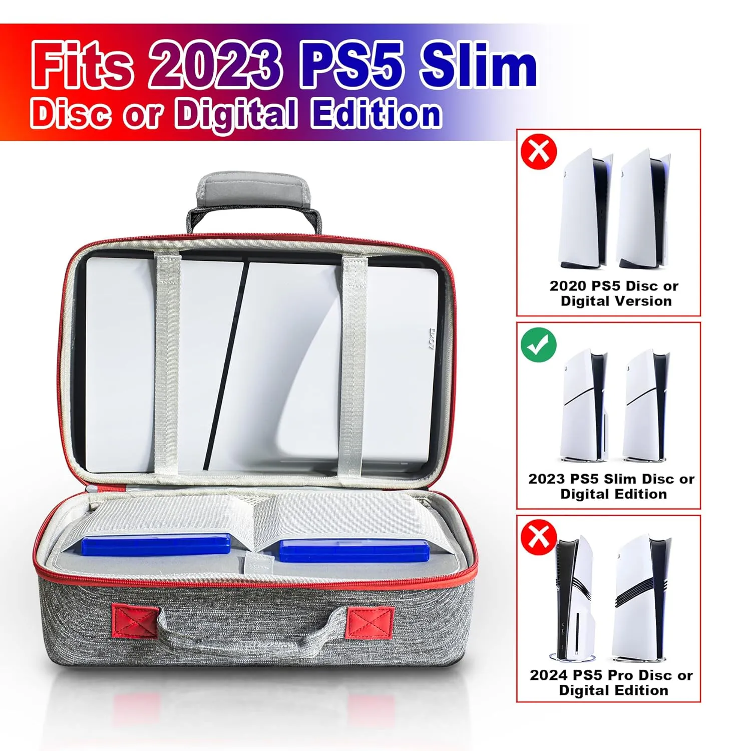 ASNOMY Carrying Case Compatible with PS5 Slim, PS5 Slim Travel Case Hard Shell Carry Bag, Organizer Protective Cases for Playstation 5 Slim Console,Dual Controller
