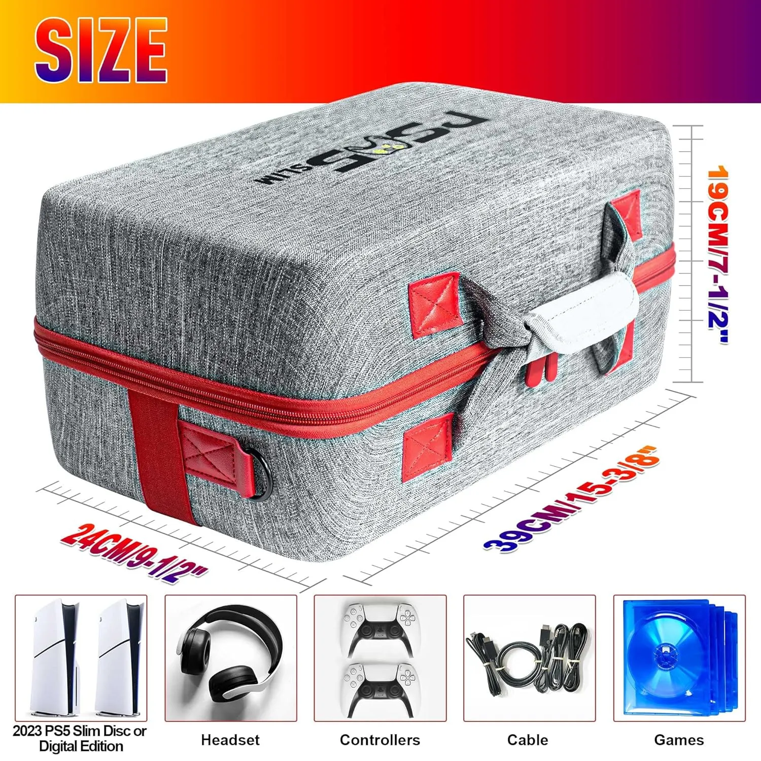 ASNOMY Carrying Case Compatible with PS5 Slim, PS5 Slim Travel Case Hard Shell Carry Bag, Organizer Protective Cases for Playstation 5 Slim Console,Dual Controller