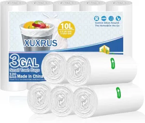 Bathroom Small Trash Bags 3 Gallon Garbage Bags for Home Office,120 Count,White,Fits 2-3 Gallon Bins