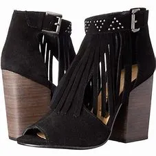 Black Split Suede Heels with Fringe | Chinese Laundry | Boho