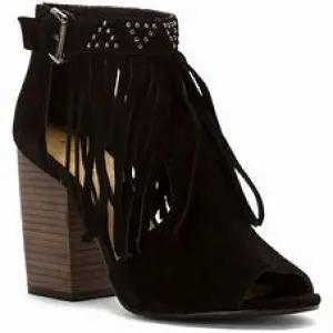 Black Split Suede Heels with Fringe | Chinese Laundry | Boho