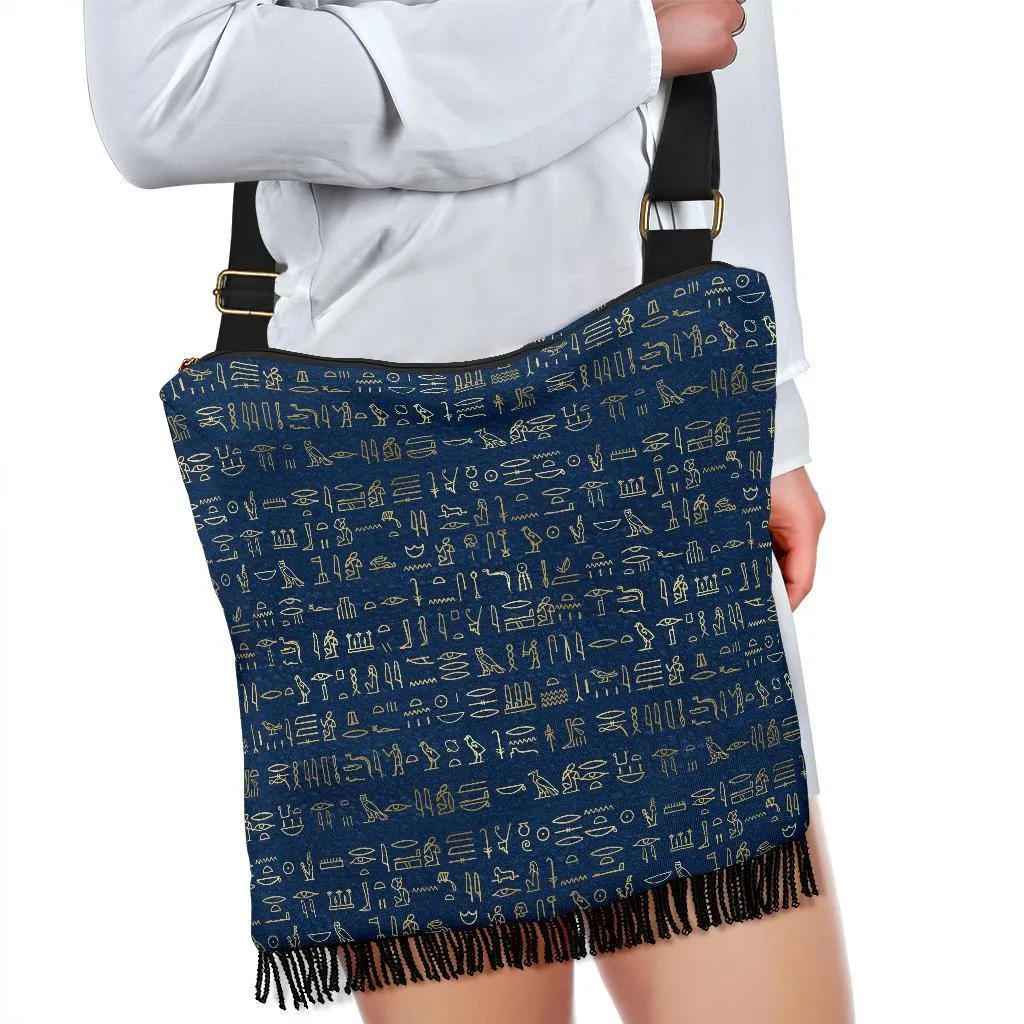Boho Bag (Canvas) - Ancient Egyptian Art #104 Ancient Egyptian Hieroglyphics | Hobo Slouchy Bag Crossbody, Shoulder Bags for Women