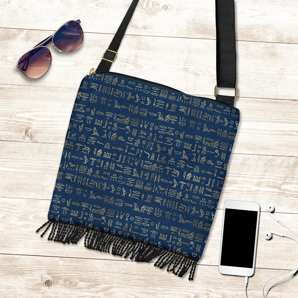Boho Bag (Canvas) - Ancient Egyptian Art #104 Ancient Egyptian Hieroglyphics | Hobo Slouchy Bag Crossbody, Shoulder Bags for Women