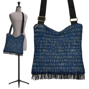 Boho Bag (Canvas) - Ancient Egyptian Art #104 Ancient Egyptian Hieroglyphics | Hobo Slouchy Bag Crossbody, Shoulder Bags for Women