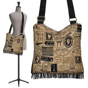Boho Bag (Canvas) - Vintage Postal Marks | Gift Idea, Hobo Slouchy Bag Crossbody, Shoulder Bags for Women Hobo, Boho Hobo Bag