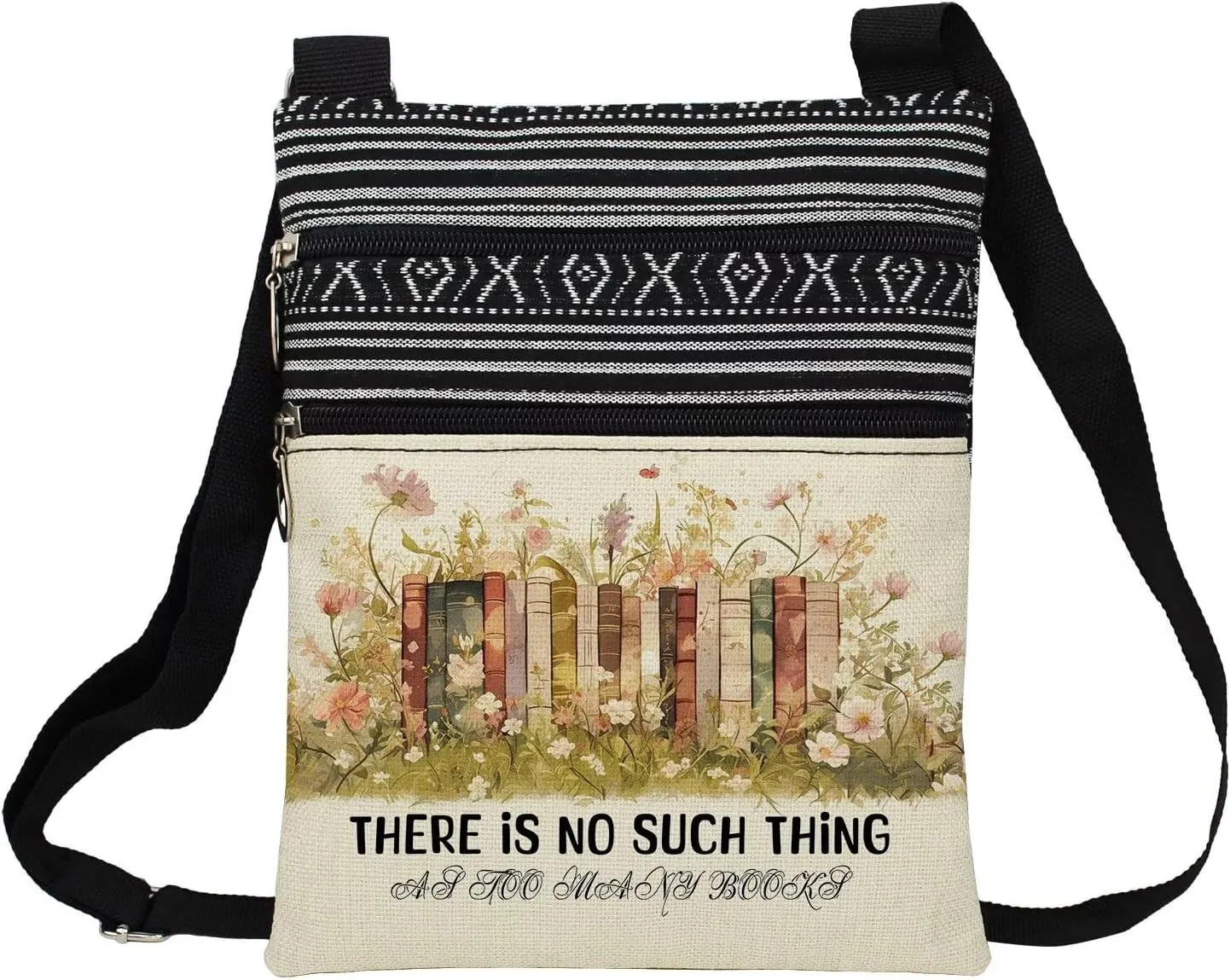 Books Messenger Bag Small Ethnic Pattern Printed Adjustable Strap Crossbody Zipper Bag Phone Bag Wallet Cute Shoulder Handbag for Librarians Book Lovers Women