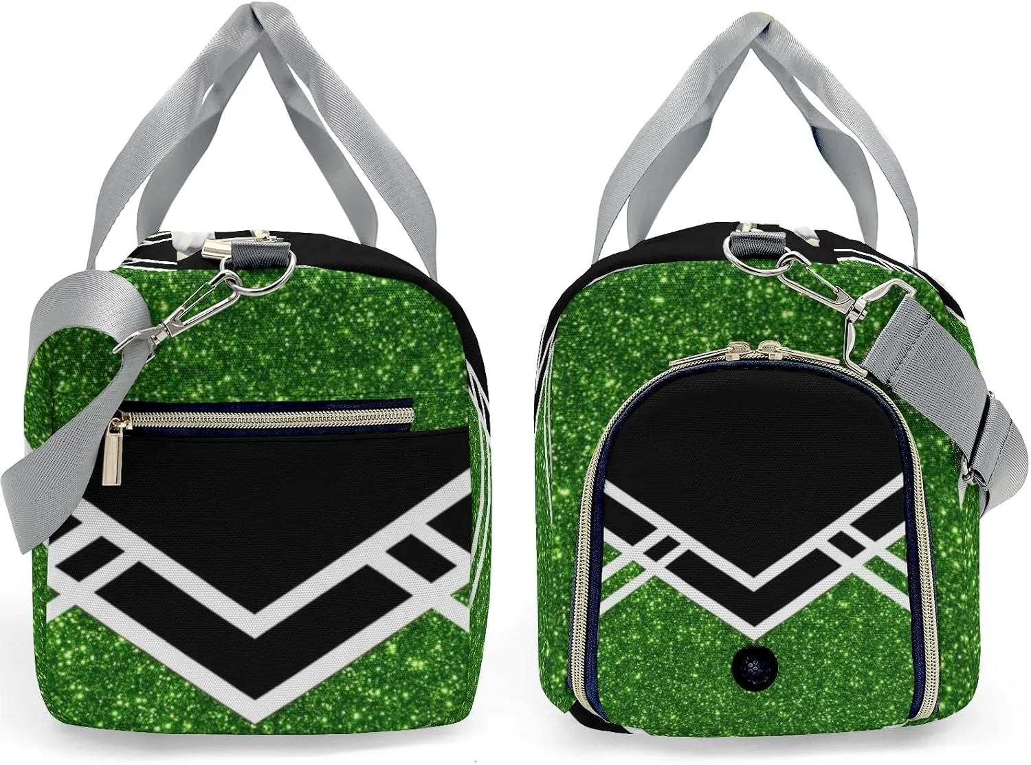Cheerleader Green Glitter Personalized Duffel Bag with Name Custom Travel Bag Weekend Overnight Bag with Shoe Compartmen for Women Sports Gym Gymnastic Bags