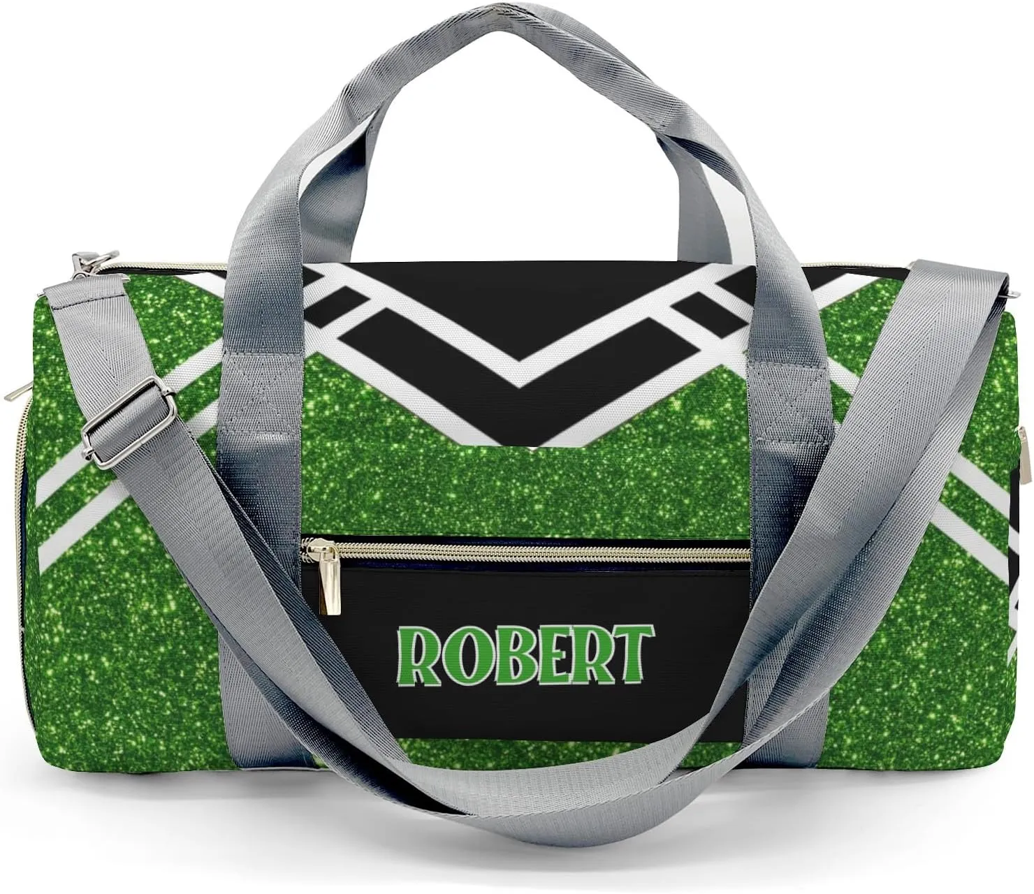 Cheerleader Green Glitter Personalized Duffel Bag with Name Custom Travel Bag Weekend Overnight Bag with Shoe Compartmen for Women Sports Gym Gymnastic Bags