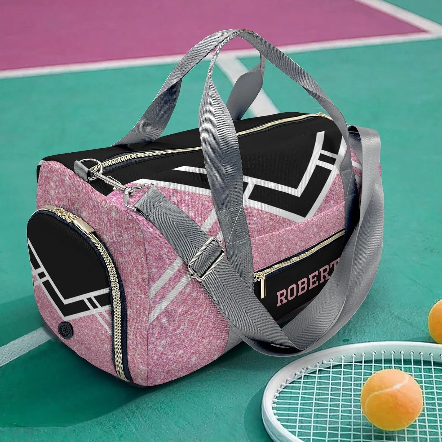 Cheerleader Peach Glitter Personalized Duffel Bag with Name Custom Travel Bag Weekend Overnight Bag with Shoe Compartmen for Women Sports Gym Gymnastic Bags