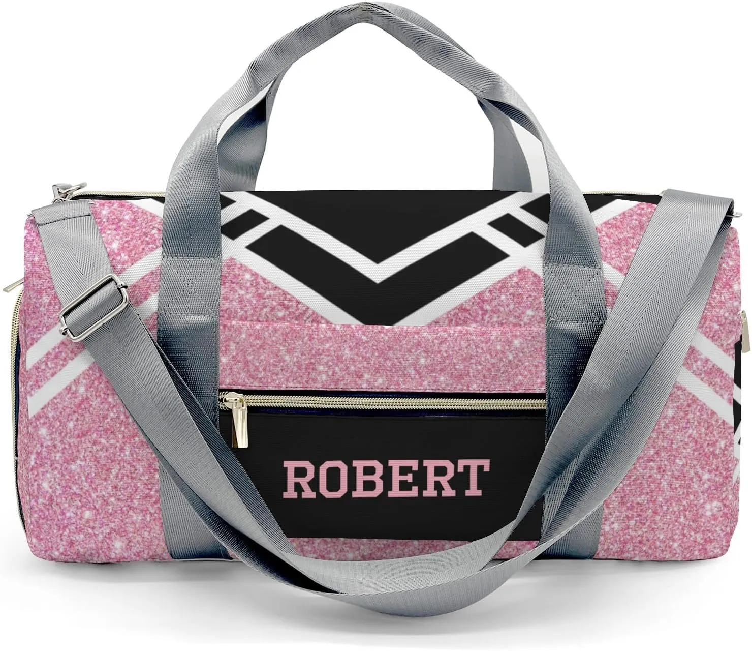 Cheerleader Peach Glitter Personalized Duffel Bag with Name Custom Travel Bag Weekend Overnight Bag with Shoe Compartmen for Women Sports Gym Gymnastic Bags
