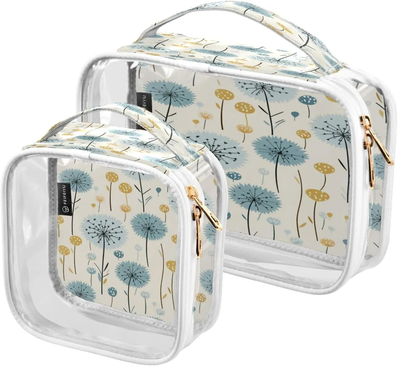 Clear Makeup Bags Blue Dandelion Transparent Travel Cosmetic Bag with Handle for Toiletries 2 Pack