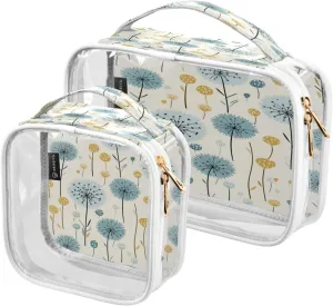 Clear Makeup Bags Blue Dandelion Transparent Travel Cosmetic Bag with Handle for Toiletries 2 Pack