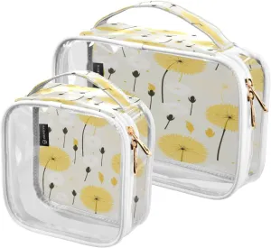 Clear Makeup Bags Yellow Dandelion Transparent Travel Cosmetic Bag with Handle for Toiletries 2 Pack