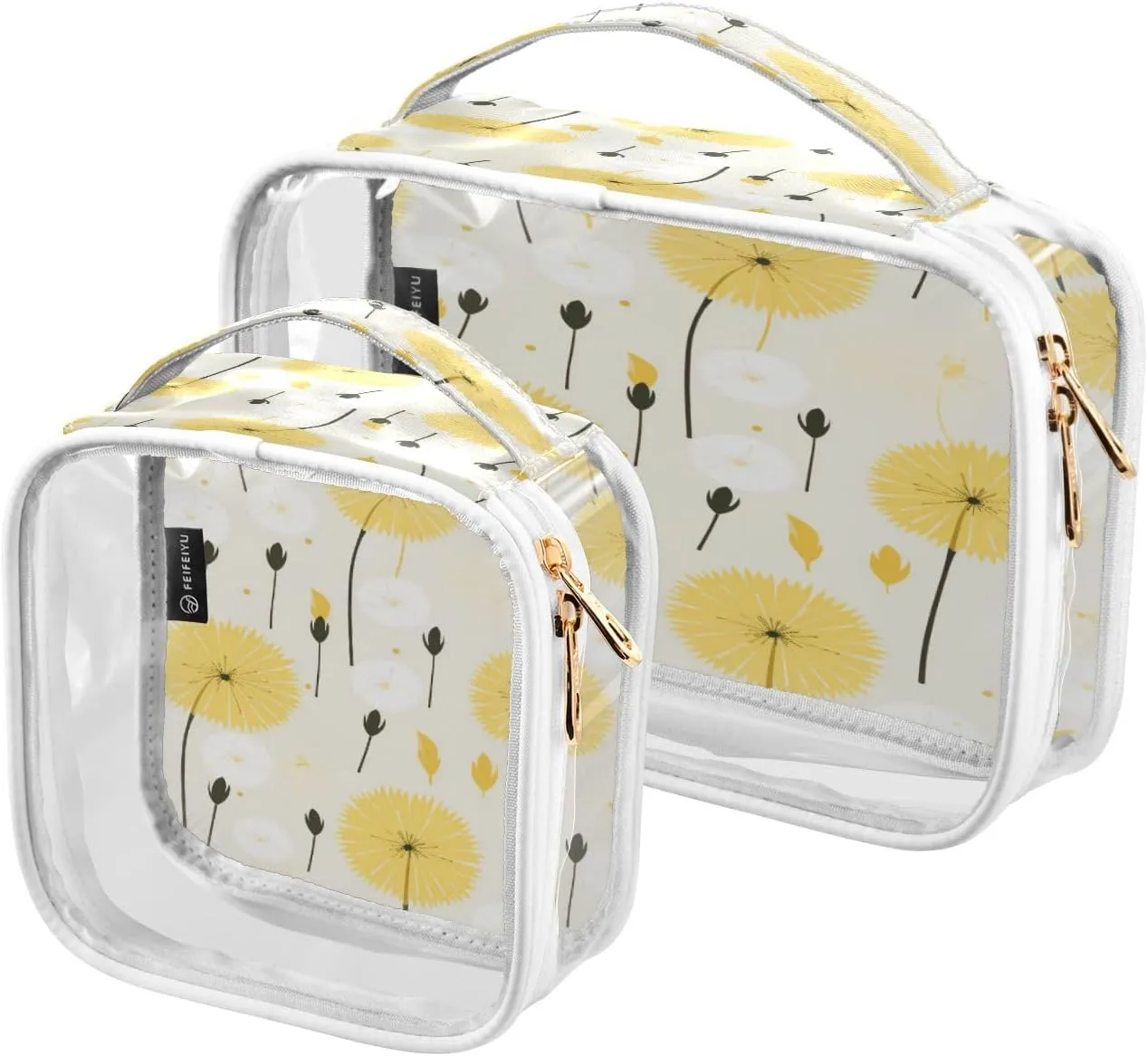 Clear Makeup Bags Yellow Dandelion Transparent Travel Cosmetic Bag with Handle for Toiletries 2 Pack