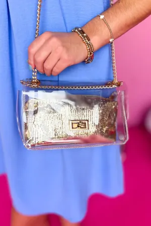 Clear Metallic Gold Pouch Double Chain Strap Purse *FINAL SALE*