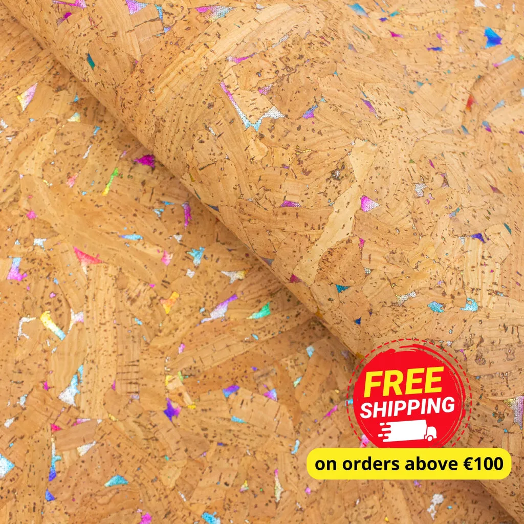 Colorful Textured Cork Fabric with Glitter Accents COF-575