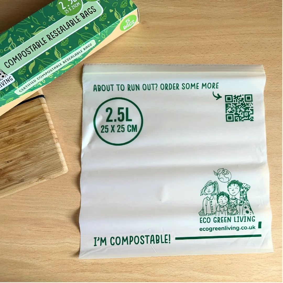 Compostable Resealable Bags Large  | 2.5 Litre (15 bags)