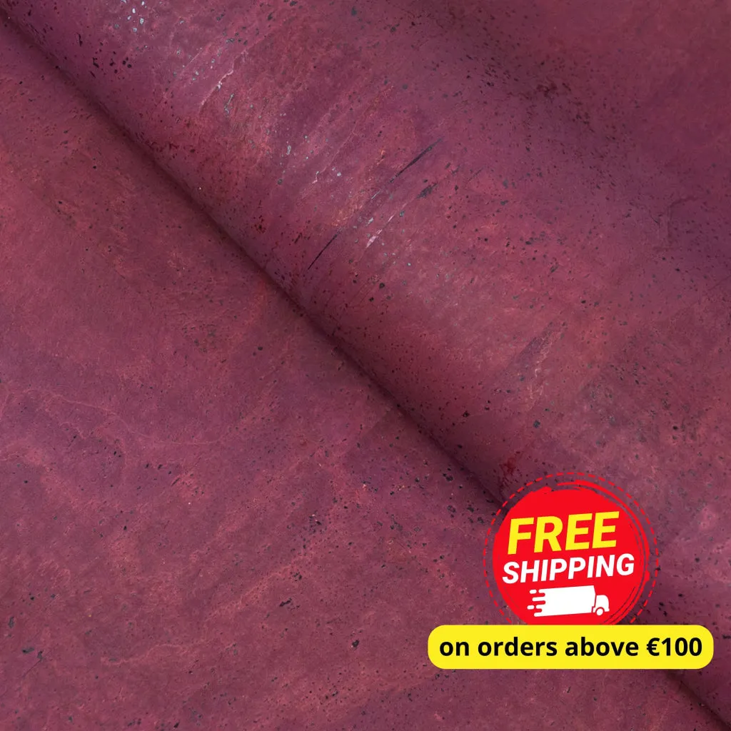Dark Red Cork Fabric with Black Backing, 0.88mm Thickness COF-530-A
