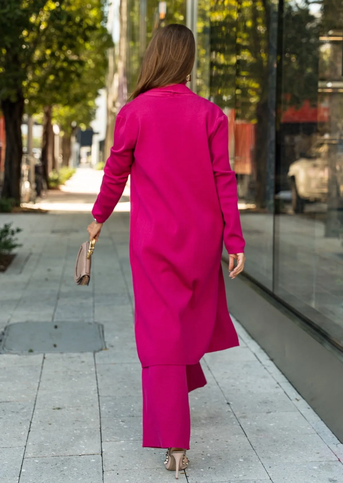 Eirini Knitted Three-Piece Pants Set - Fuchsia Pink