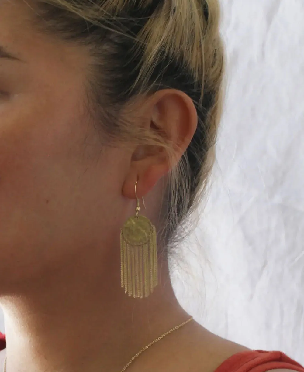 Fairtrade Hammered Brass Fringe Earrings