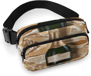 Fanny Pack Champagne Marble Printed Waist Cinching Bag Hip Bag Lightweight Belt Bag for Travel Sports Hiking Running