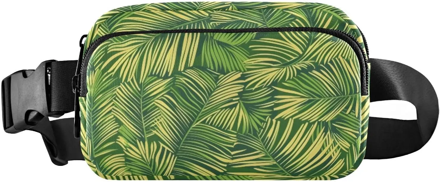 Fanny Pack for Women Men, Tropical Green Palm Leaves Belt Bag Waist Pack Crossbody Bag Bum Bag with Adjustable Strap