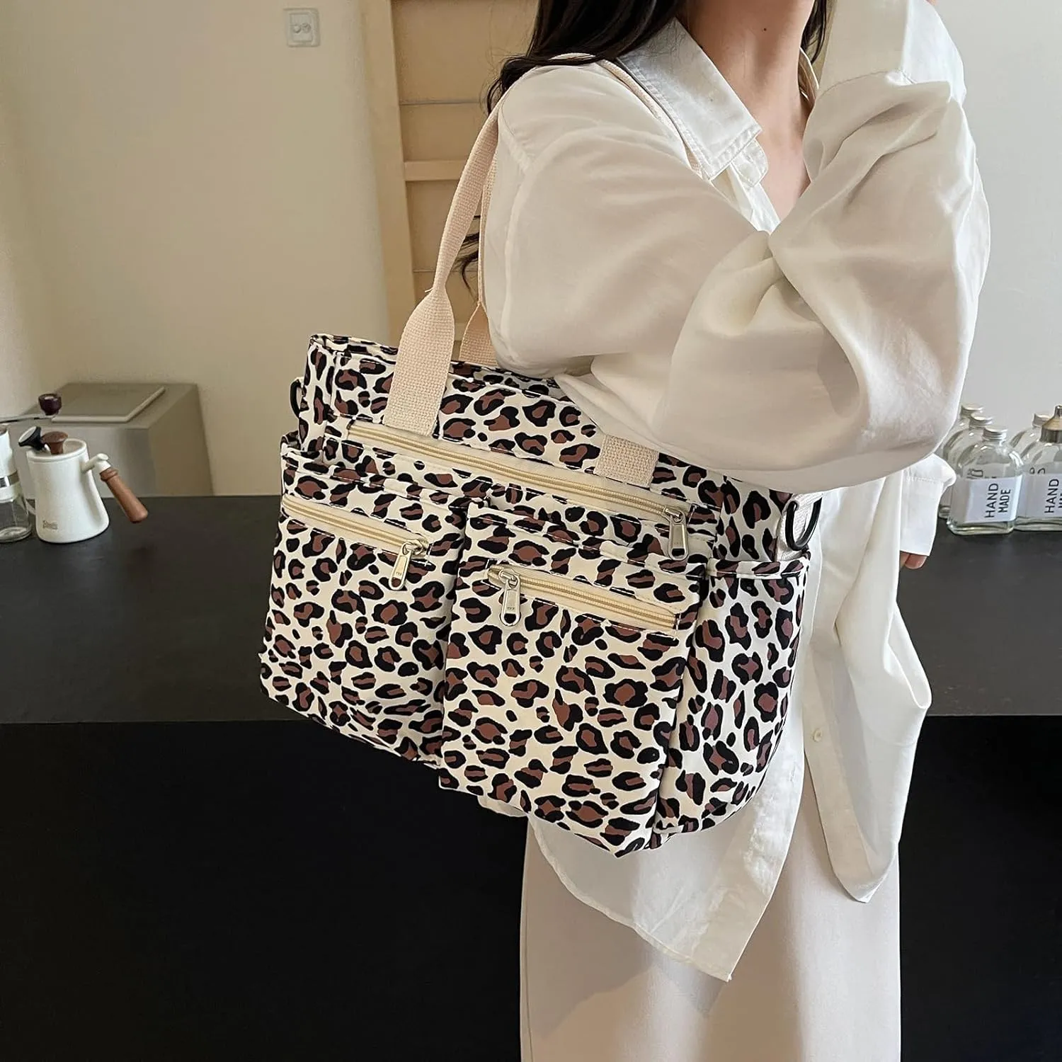 FOTN Cherry Tote Bag for Women, Everyday Work Tote,Large CanvasTote Purse with Multiple Pockets for Travel Daily Use