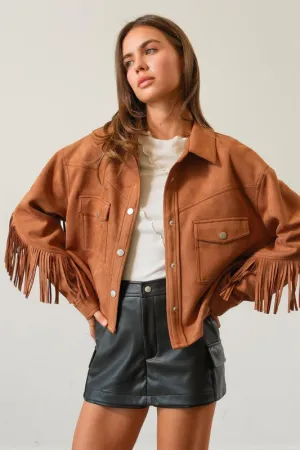 FREE SPIRIT FRINGE SUGAR BROWN JACKET