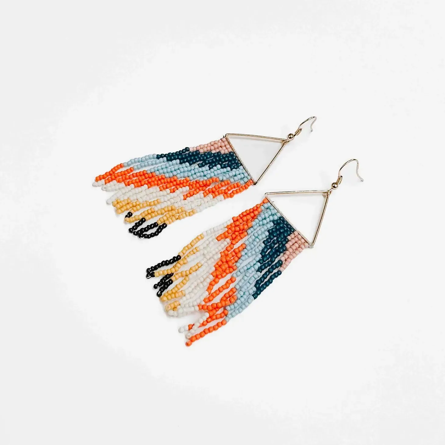 Fringe And Stripes Beaded Boho Earrings