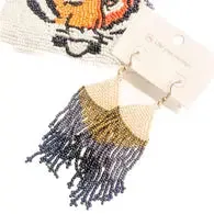 Fringe And Stripes Beaded Boho Earrings