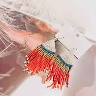 Fringe And Stripes Beaded Boho Earrings