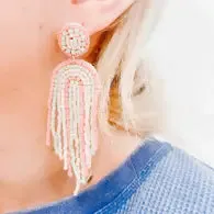 Fringe And Stripes Beaded Boho Earrings