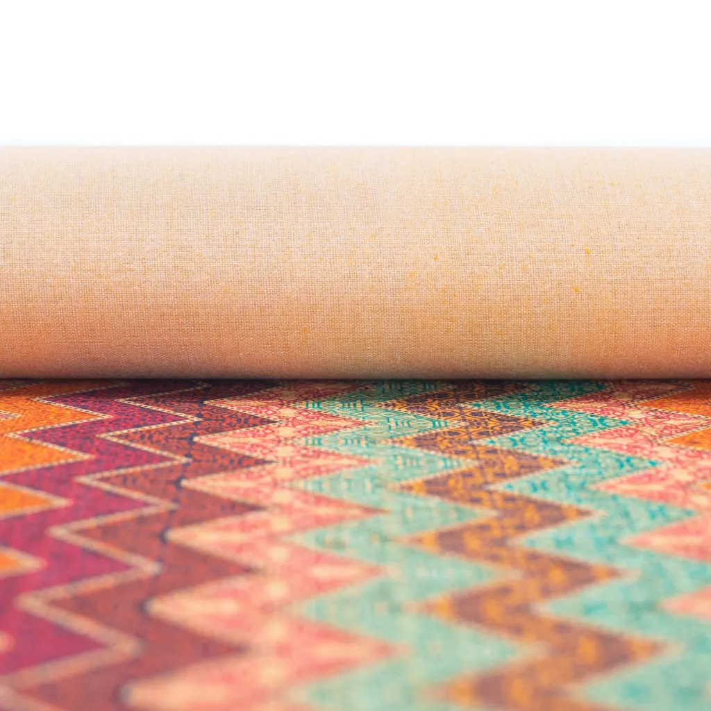 Geometric Wavy Stripes Colourful Flowers Cork Fabric COF-265-A