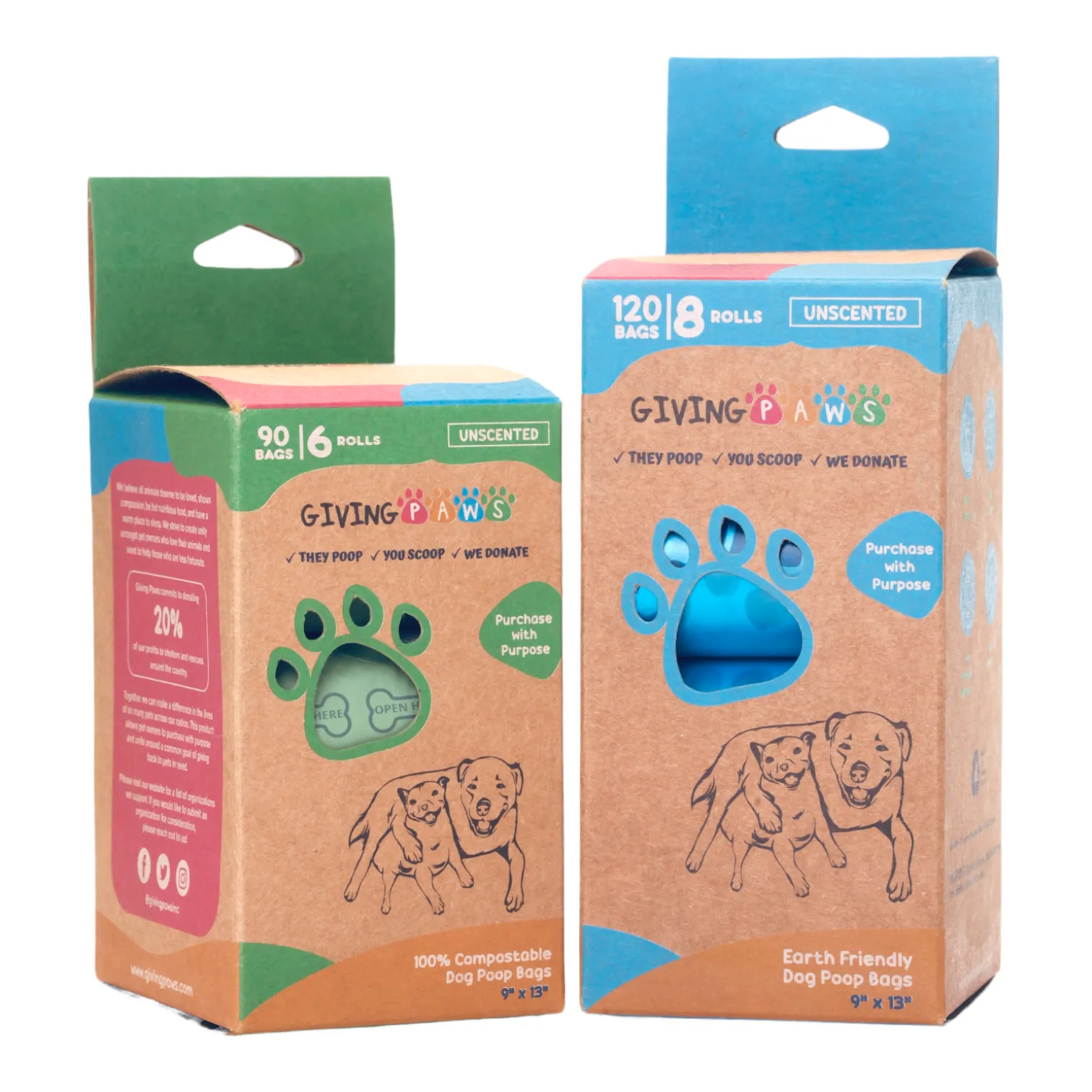 Giving Paws Earth Friendly Poop Bags 8 rolls / 120 bags