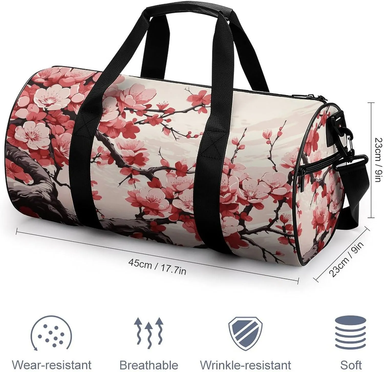 Gym Bags for Men Women Japanese Floral Cherry Blossom Duffle Bag Travel Overnight Bag with Shoe Compartment Tote Bags