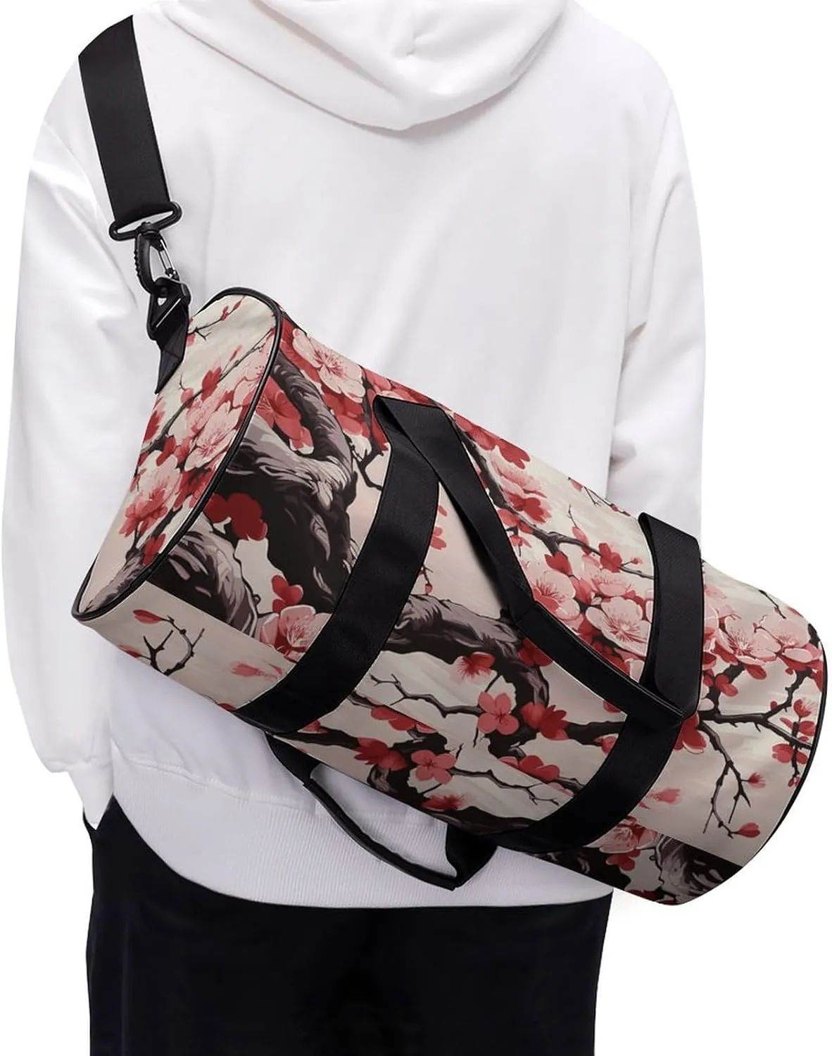 Gym Bags for Men Women Japanese Floral Cherry Blossom Duffle Bag Travel Overnight Bag with Shoe Compartment Tote Bags