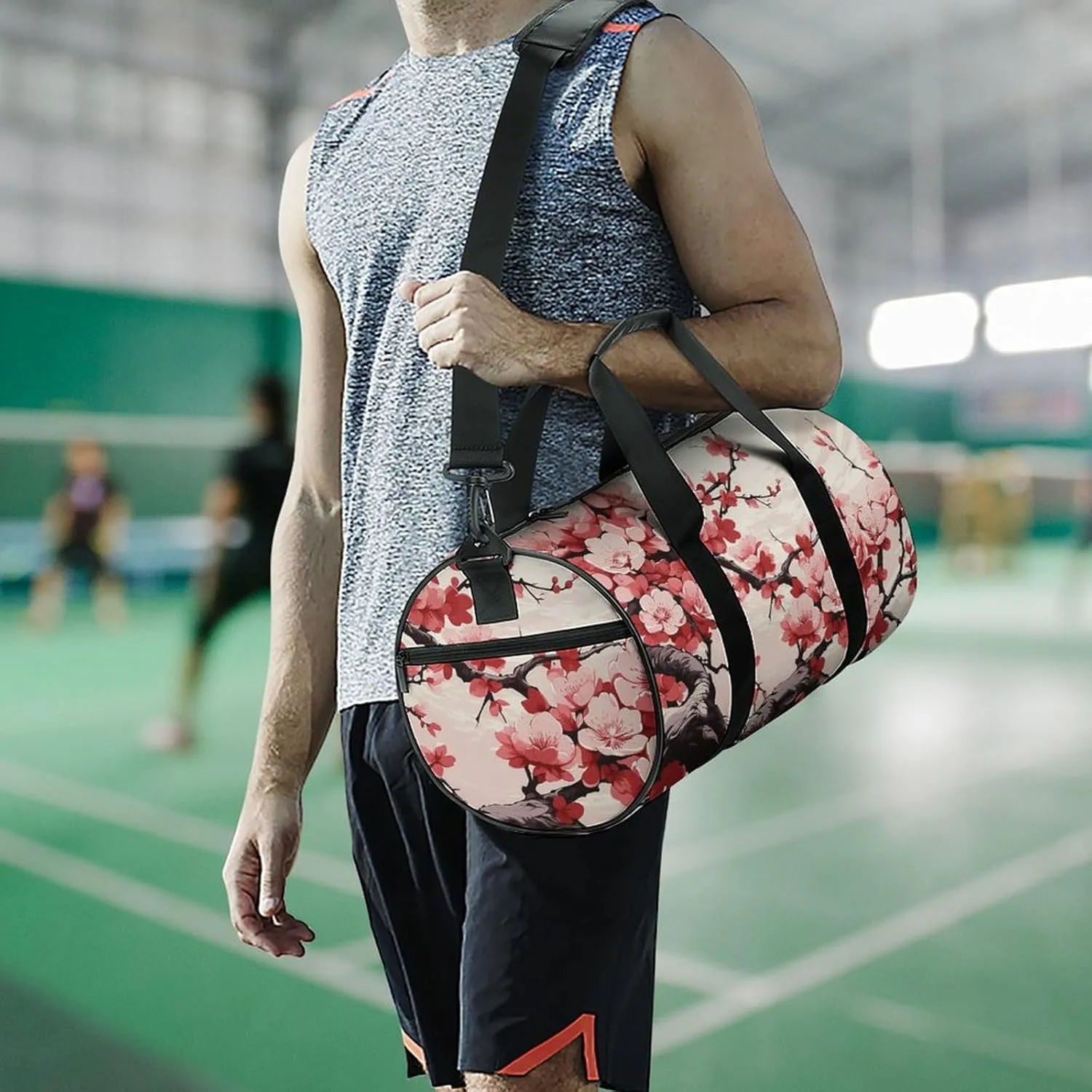 Gym Bags for Men Women Japanese Floral Cherry Blossom Duffle Bag Travel Overnight Bag with Shoe Compartment Tote Bags