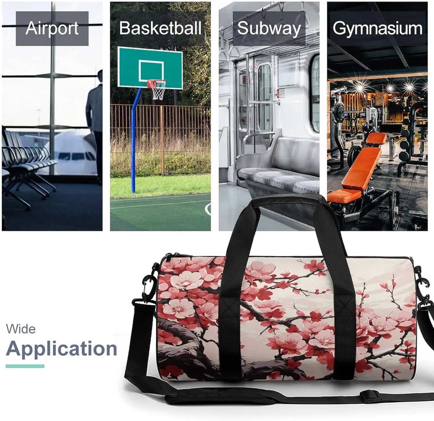 Gym Bags for Men Women Japanese Floral Cherry Blossom Duffle Bag Travel Overnight Bag with Shoe Compartment Tote Bags