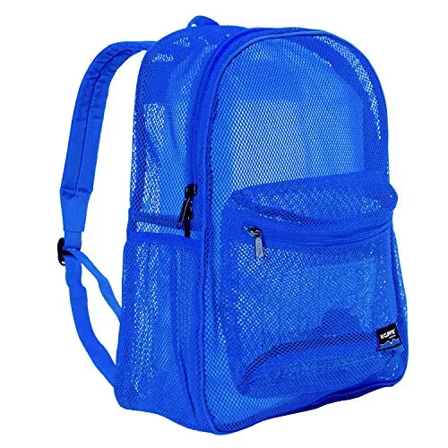 Heavy Duty Classic Gym Student Mesh See Through Netting Backpack | Padded Straps | Royal Blue