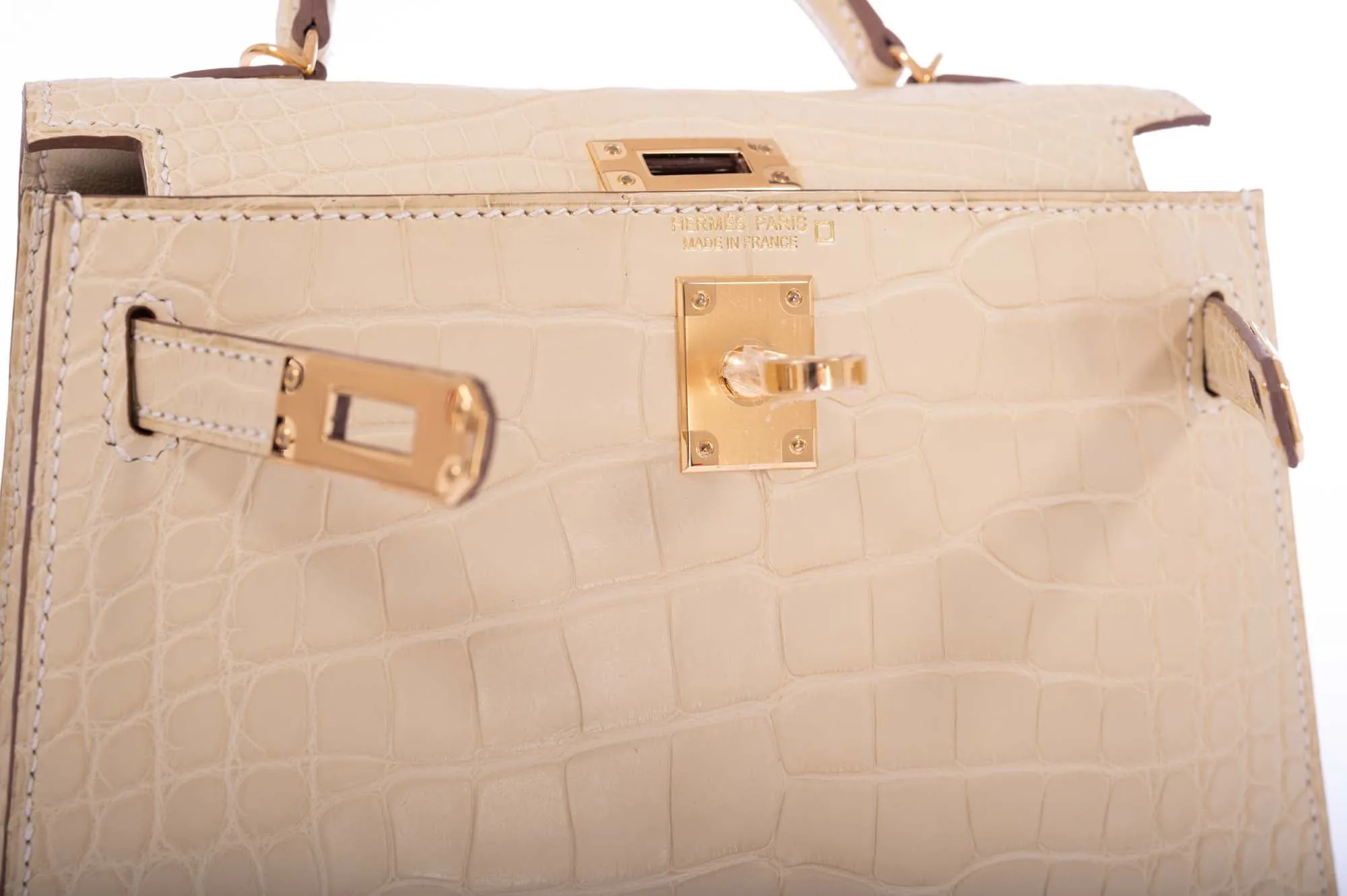 Hermès Kelly 20 Mini II Sellier Vanille Matte Alligator Gold Hardware